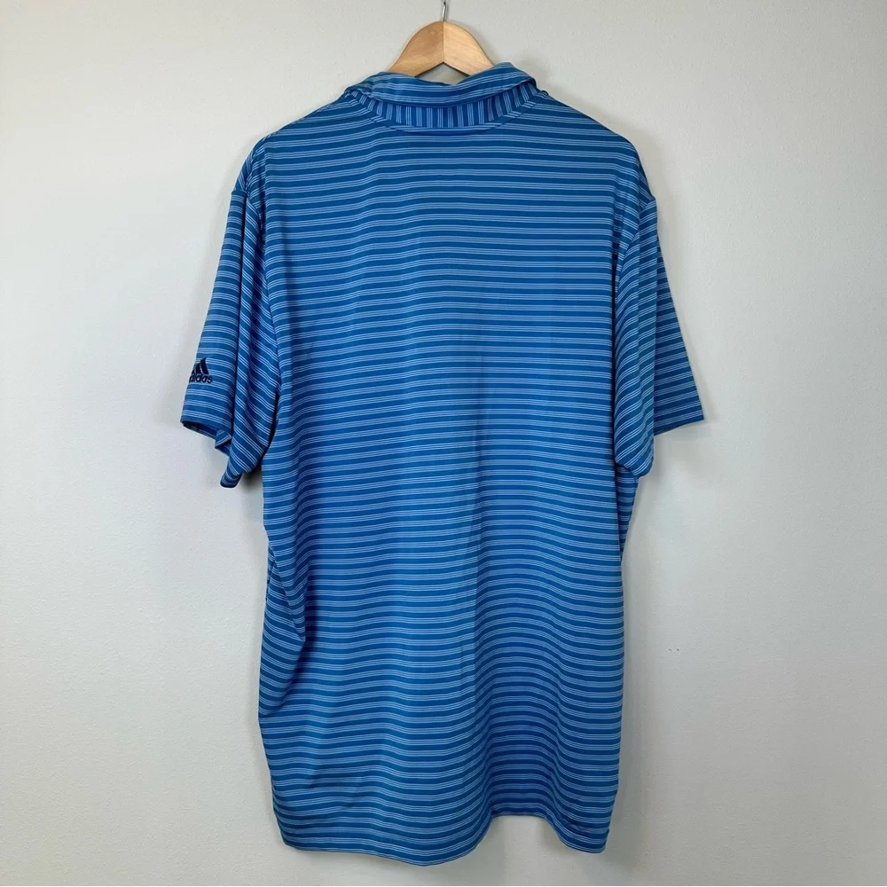 Adidas Men's Golf Blue Striped Polo Shirt Breathable Button Collared Lightweight